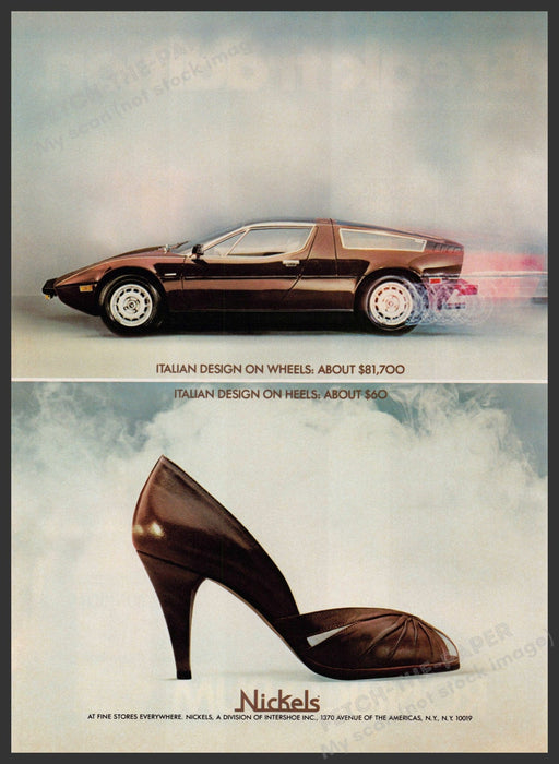 Nickels Shoes 1980s Print Advertisement 1982 Italian Design On Wheels & Heels Fetch-the-Paper