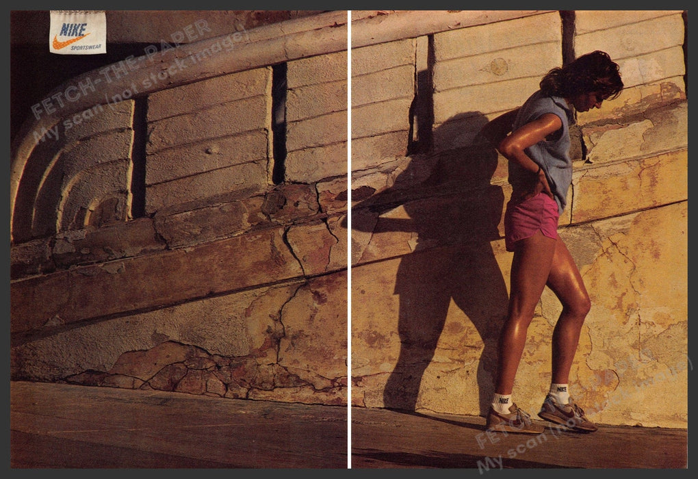 Nike 1980s Magazine Print Advertisement (2 pages) 1984 Legs Roman Runner Nike