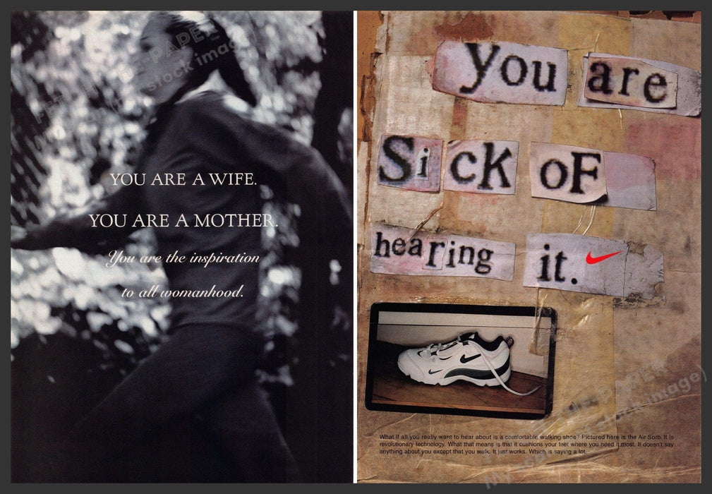 Nike 1990s Magazine Print Ad (2 pages) 1998 "You are a wife. You are a mother" Fetch-the-Paper