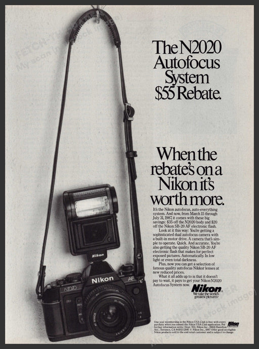 Nikon Camera N2020 1980s Print Advertisement Ad 1987 Fetch-the-Paper