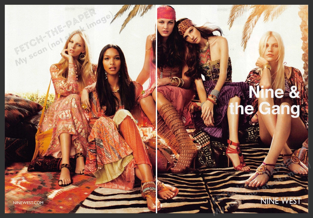 Nine West 2010s Print Advertisement Ad (2 page) 2013 Legs "Nine and the Gang" Fetch-the-Paper