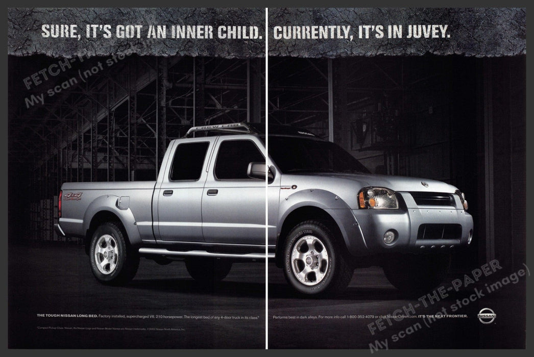 Nissan Frontier 2000s Print Ad (2 page) 2002 Inner Child in Juvey Fetch-the-Paper