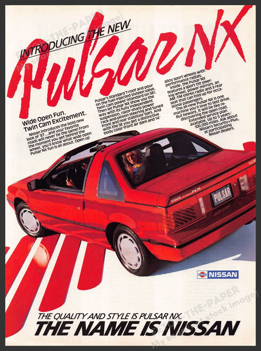 Nissan Pulsar NX 1980s Print Advertisement Ad 1987 "Wide open fun" Nissan Pulsar NX