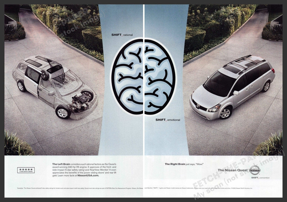 Nissan Quest 2000s Print Advertisement (2 page) 2006 Right Left Brain Nissan