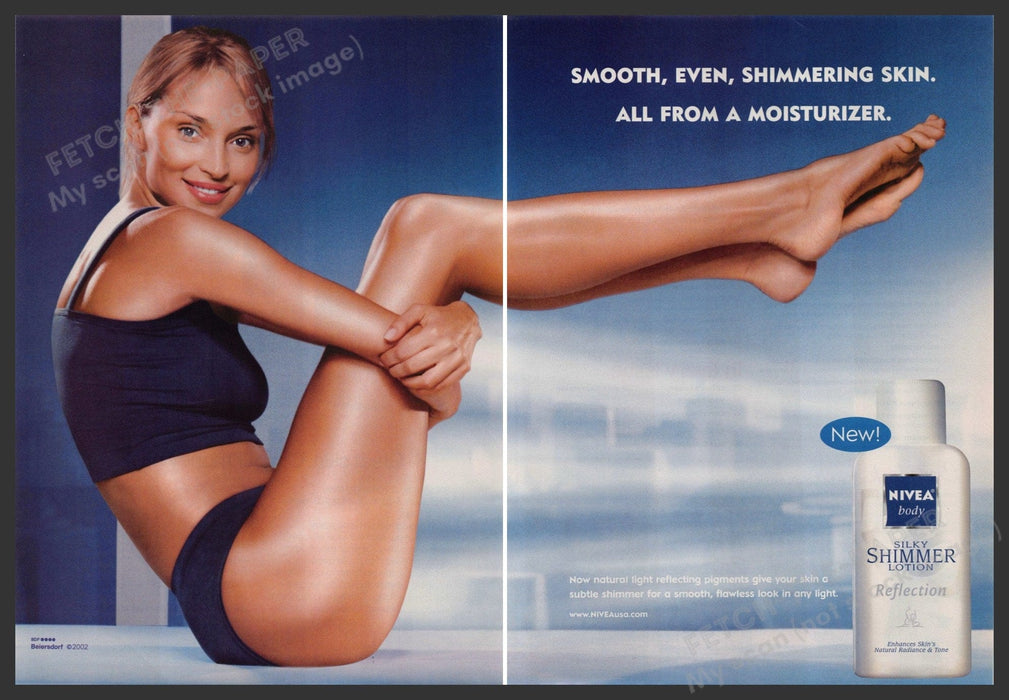 Nivea Silky Shimmer 2000s Print Advertisement (2 page centerfold) 2002 Legs Fetch-the-Paper