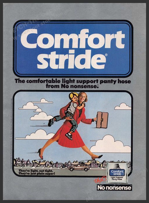 No Nonsense 1980s Print Ad 1985 Pantyhose "Comfort Stride" Mom Going to Work No Nonsense