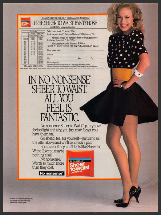 No Nonsense 1980s Print Advertisement 1988 Hosiery Legs "Sheer to Waist" No Nonsense