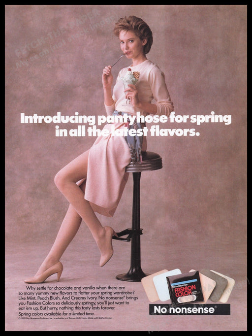 No Nonsense Pantyhose 1980s Print Advertisement Ad 1989 Legs Ice Cream Colors Fetch the Paper!