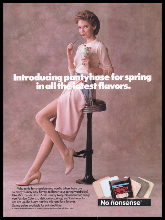 No Nonsense Pantyhose 1980s Print Advertisement Ad 1989 Legs Ice Cream Colors Fetch the Paper!