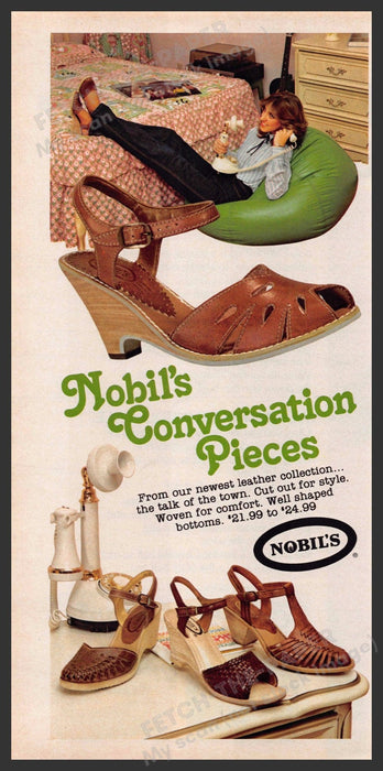 Nobil Shoes 1980s Print Advertisement 1981 Girl House Phone Bean Bag Chair Nobil