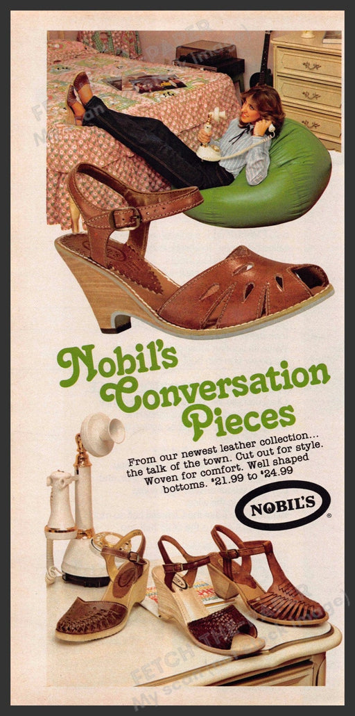 Nobil Shoes 1980s Print Advertisement 1981 Girl House Phone Bean Bag Chair Nobil