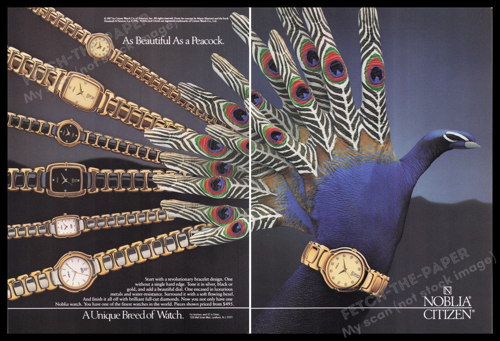 Noblia Citizen Watch 1980s Print Advertisement (2 pages) 1987 Hand Fetch the Paper!