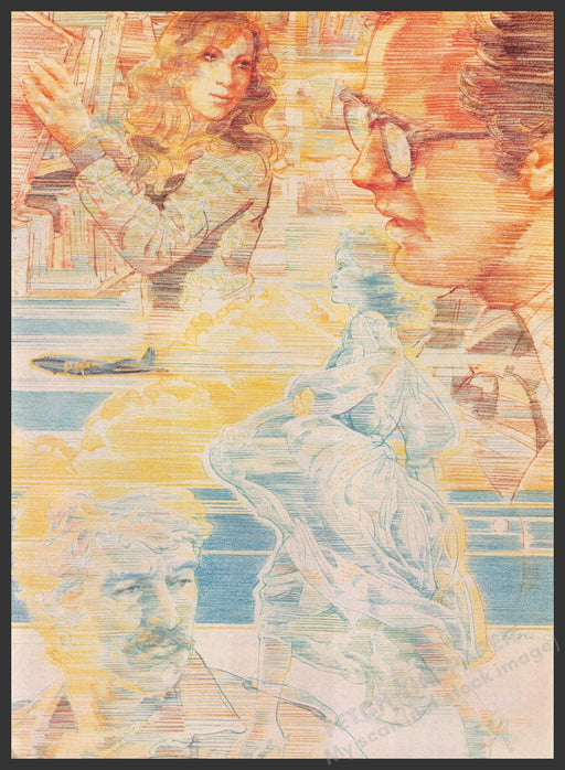 Norman Green Artist 1970s Magazine Illustration 1979 Woman and Two Men Fetch-the-Paper