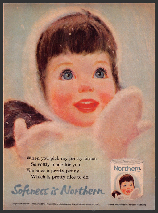 Northern Bath Tissue 1960s Print Advertisement Ad 1963 Little Girl Snow White Northern