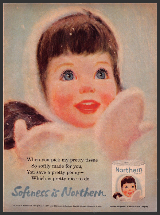 Northern Bath Tissue 1960s Print Advertisement Ad 1963 Little Girl Snow White Northern