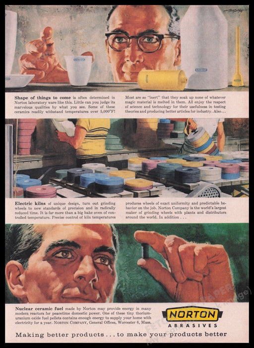 Norton Abrasives 1950s Print Advertisement Ad 1959 Fetch the Paper!