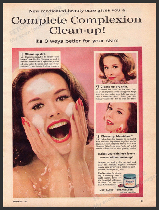 Noxzema 1960s Print Advertisement Ad 1961 Complete Complexion Clean-up Noxzema