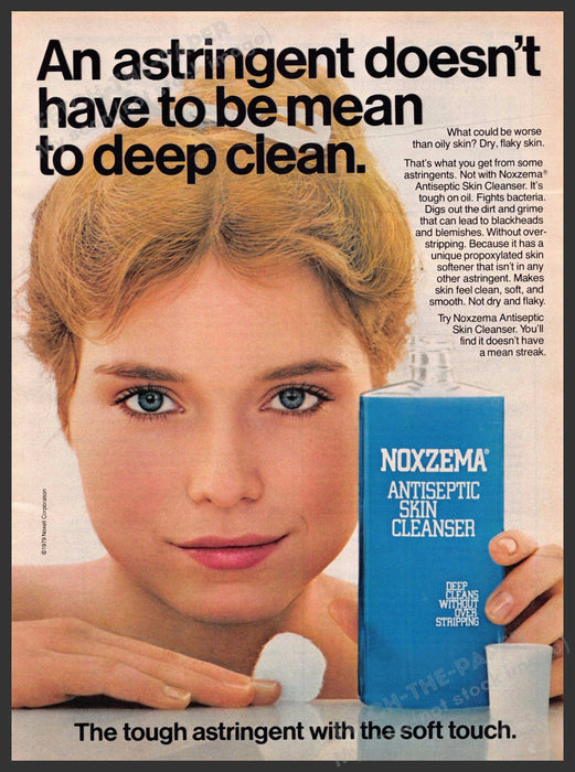 Noxzema 1970s Print Advertisement 1979 "Tough astringent with the soft touch" Noxzema