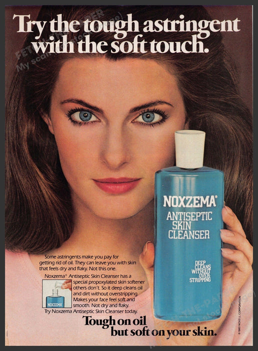 Noxzema 1980s Magazine Print Advertisement 1981 Skin Blue-eyed Brunette Fetch-the-Paper