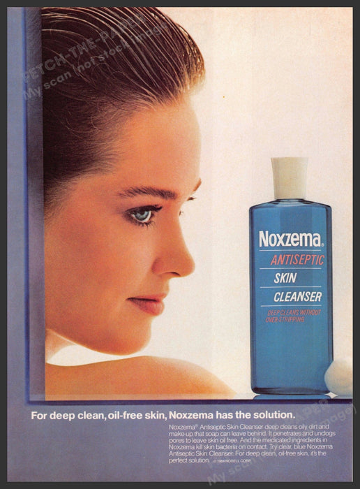 Noxzema 1980s Magazine Print Advertisement 1984 Skin Deep Face Fetch-the-Paper