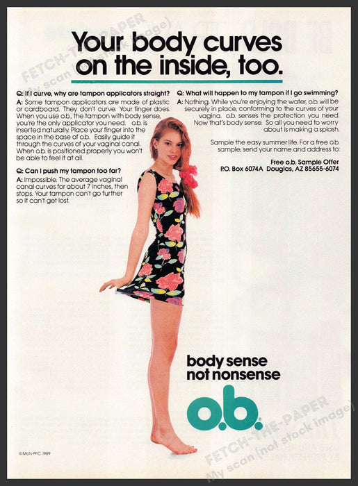O.B. 1980s Print Advertisement 1989 Body Curves Legs Girl O.B.
