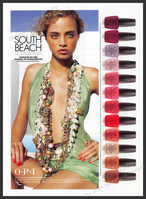 O.P.I. South Beach 2000s Print Advertisement 2009 Nail Polish Stunning Eyes Fetch-the-Paper