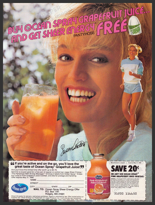 Ocean Spray & L'eggs 1980s Print Advertisement 1986 Legs Susan Anton Ocean Spray