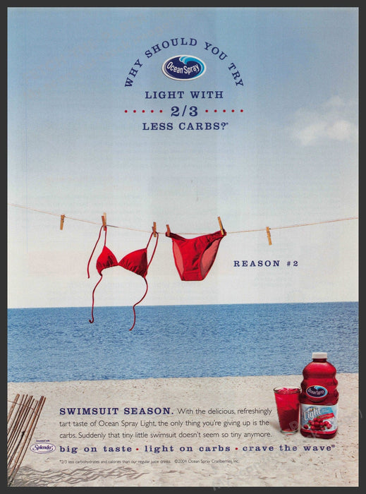 Ocean Spray Light 2000s Print Advertisement 2004 Bikini Swimsuit Season Fetch-the-Paper