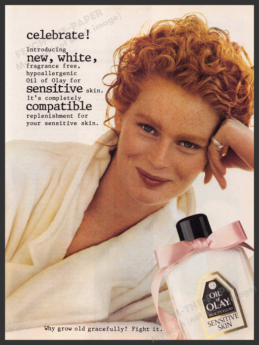 Oil of Olay 1980s Print Advertisement Ad 1989 Redhead Sensitive Skin Oil of Olay