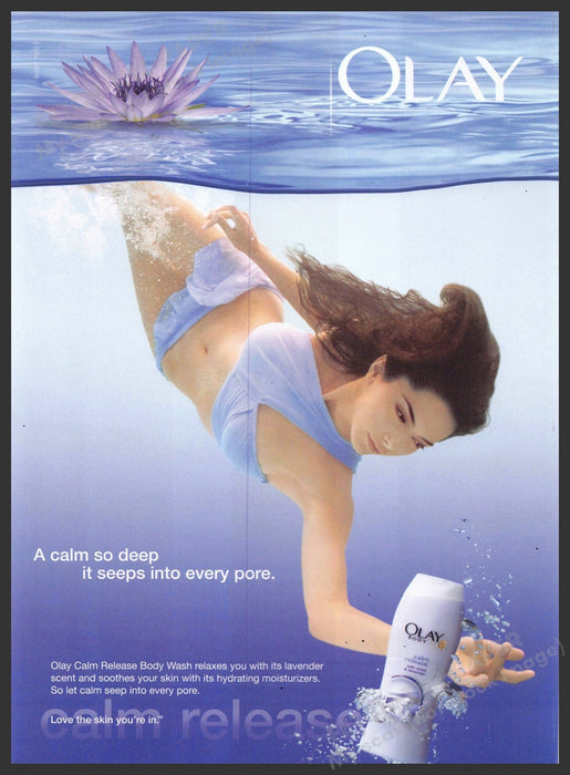 Olay Body 2000s Print Advertisement 2007 Woman Diving Underwater Purple Calm Fetch-the-Paper