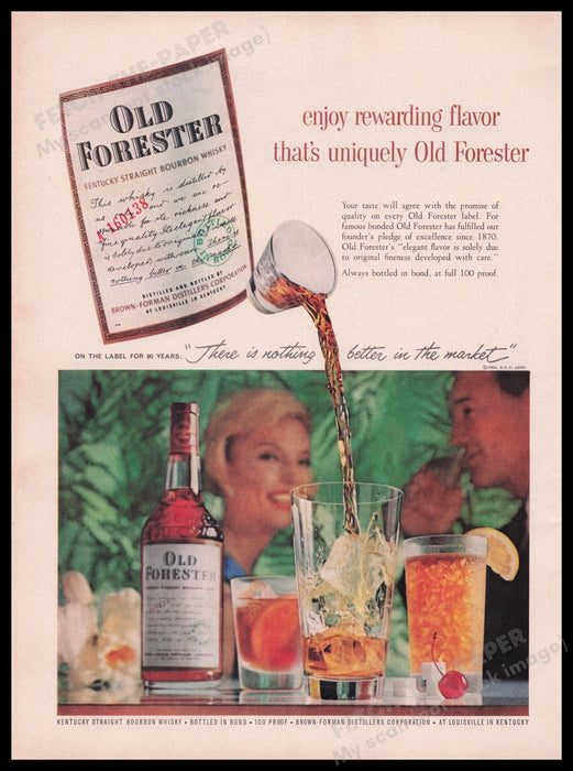 Old Forester Kentucky Straight Bourbon Whisky 1950s Print Advertisement Ad 1959 Fetch the Paper!