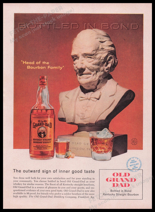 Old Grand-Dad Kentucky Straight Bourbon Whisky 1950s Print Advertisement Ad 1959 Fetch the Paper!