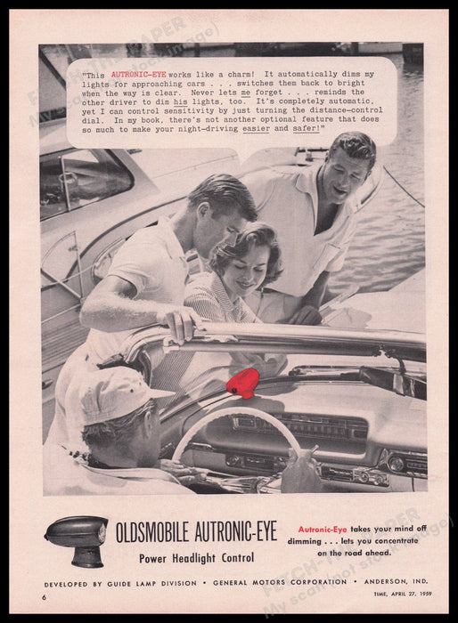 Oldsmobile Autronic-Eye Car Headlight 1950s Print Advertisement Ad 1959 Fetch the Paper!