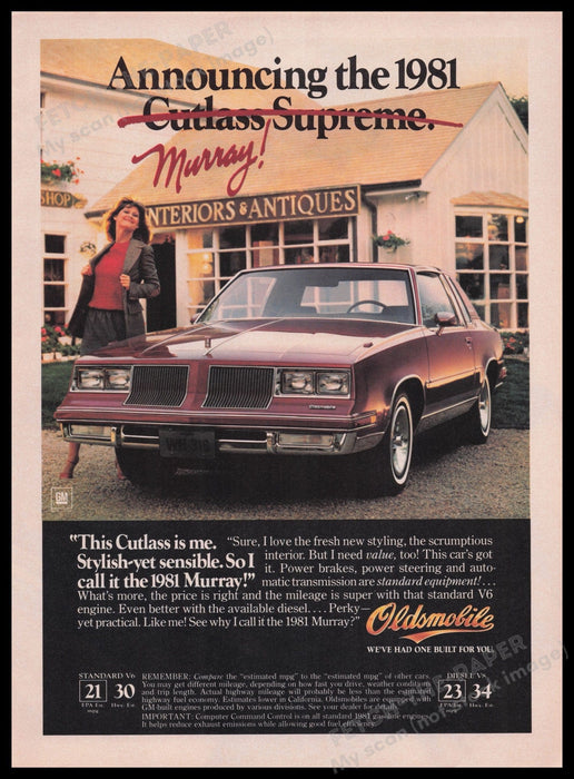 Oldsmobile Cutlass Murray Car 1980s Print Advertisement Ad 1980 Fetch the Paper!