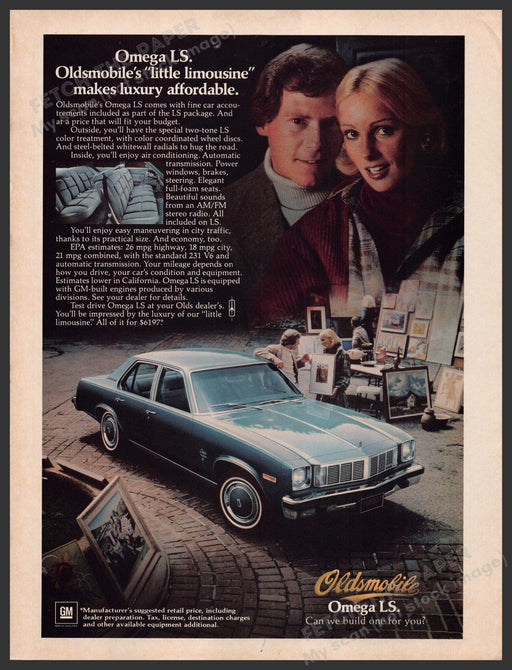 Oldsmobile Omega LS Car 1970s Print Advertisement Ad 1977 "Little Limousine" Fetch-the-Paper