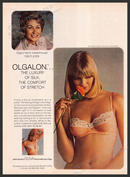Olga Olgalon 1970s Print Advertisement 1979 Bra Blonde Flower Fetch-the-Paper
