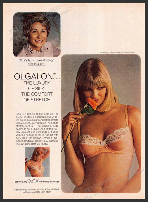 Olga Olgalon 1970s Print Advertisement 1979 Bra Blonde Flower Fetch-the-Paper