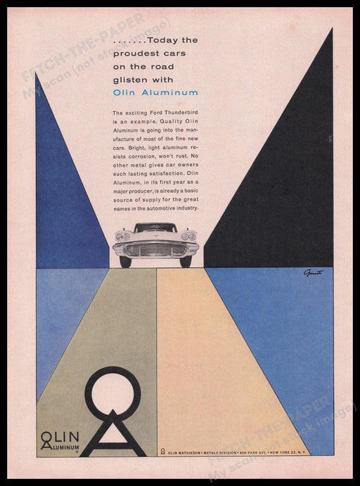 Olin Aluminum Automotive Ford Thunderbird 1950s Print Advertisement Ad 1959 Fetch the Paper!