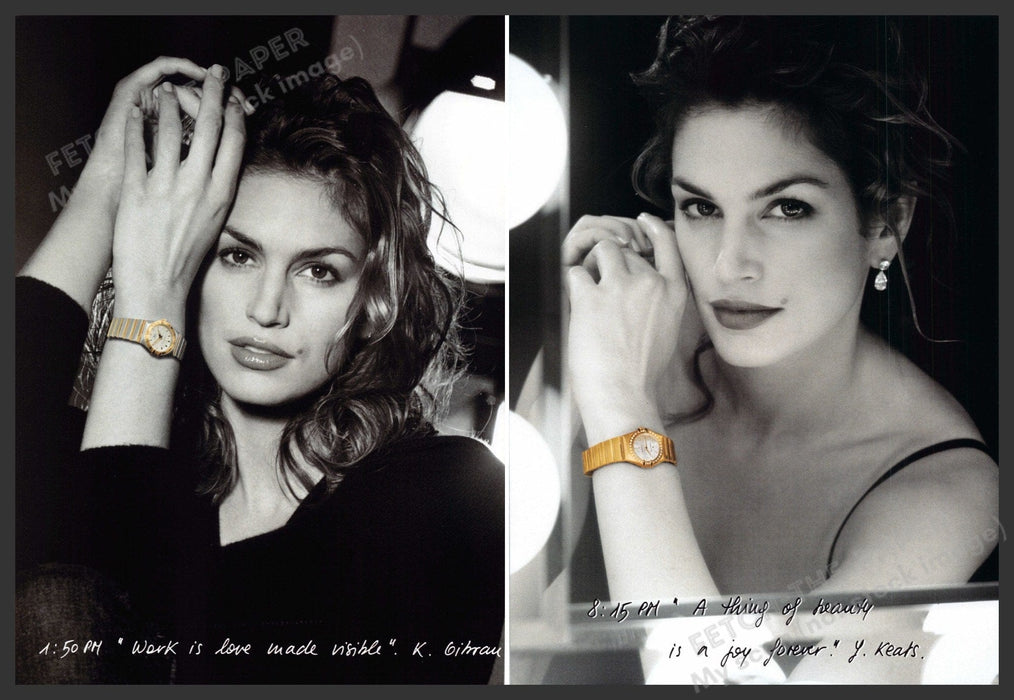 Omega Cindy Crawford Watches 1990s Print Advertisement 1 Page Front & Back Fetch-the-Paper