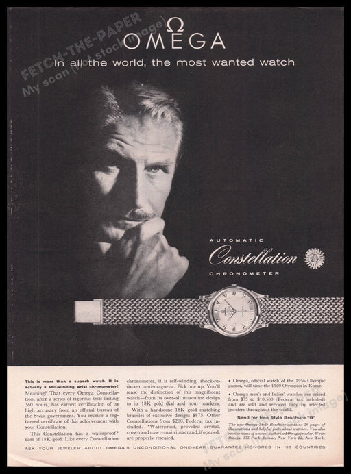 Omega Constellation Chronometer Watch 1950s Print Advertisement Ad 1959 Fetch the Paper!
