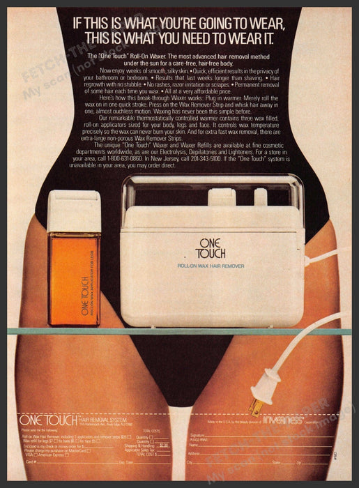 One Touch 1980s Print Advertisement 1983 Roll On Bikini Waxer Fetch-the-Paper