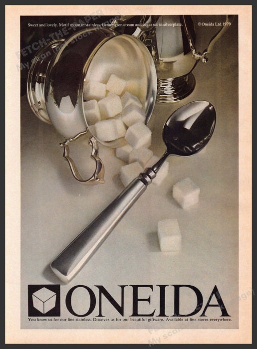 Oneida 1980s Magazine Print Advertisement 1981 Sweet and Lovely Sugar Fetch-the-Paper
