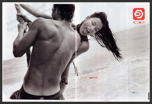 OP Ocean Pacific Couple on Beach 2000s Print Advertisement Ad (2 pages) 2002 Fetch-the-Paper