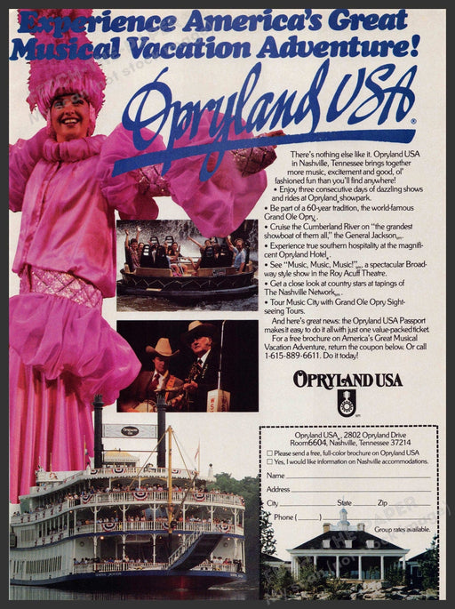 Opryland USA 1980s Magazine Print Advertisement 1986 General Jackson Showboat Opryland