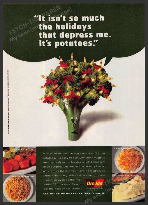 Ore Ida 1990s Print Advertisement 1998 Broccoli Depressed by Potatoes Ore Ida
