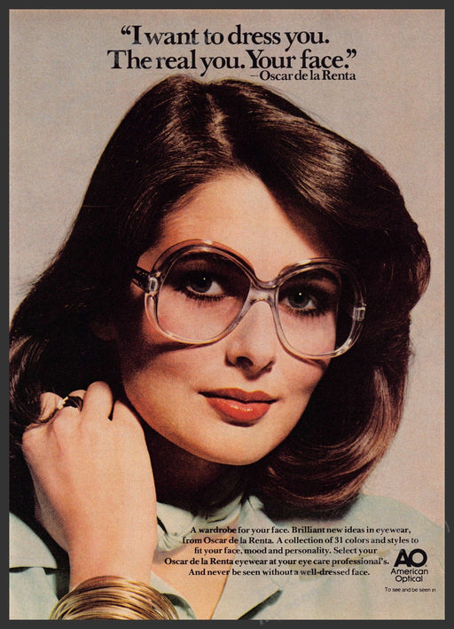 Oscar de la Renta Eyeglasses 1970s Print Advertisement 1976 Dress Your Face Fetch-the-Paper
