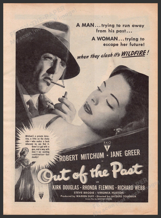 "Out of the Past" Movie Release 1940s Print Advertisement Ad 1947 Fetch-the-Paper