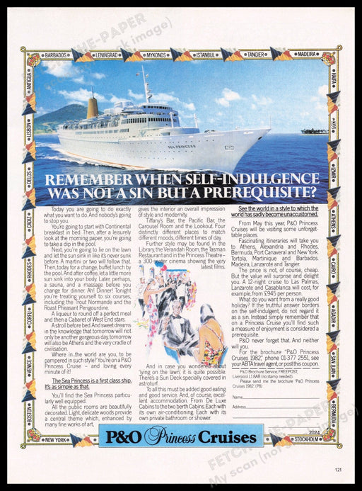 P&O Princess Cruises 1980s Print Advertisement Ad 1982 Sea Princess Boat Fetch the Paper!