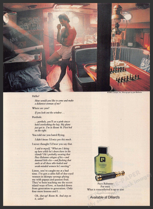 Paco Rabanne 1990s Print Advertisement 1990 Boat Below Deck (Not the cologne) Paco Rabanne