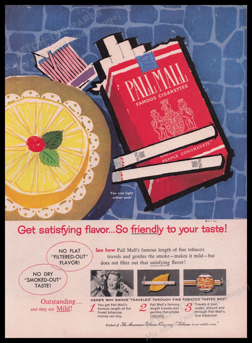 Pall Mall Cigarettes Satisfying Flavor 1950s Print Advertisement Ad 1959 Fetch the Paper!